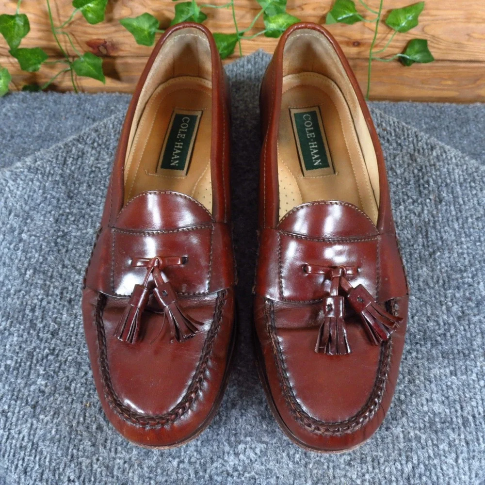 Cole Haan Pinch Tassel Loafer Mens Shoe Sz 11.5 B Narrow Dress Burgundy Leather